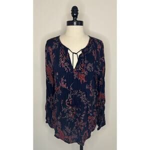 LUCKY BRAND Navy Floral Pullover Drawstring Viscose Casual Womens M